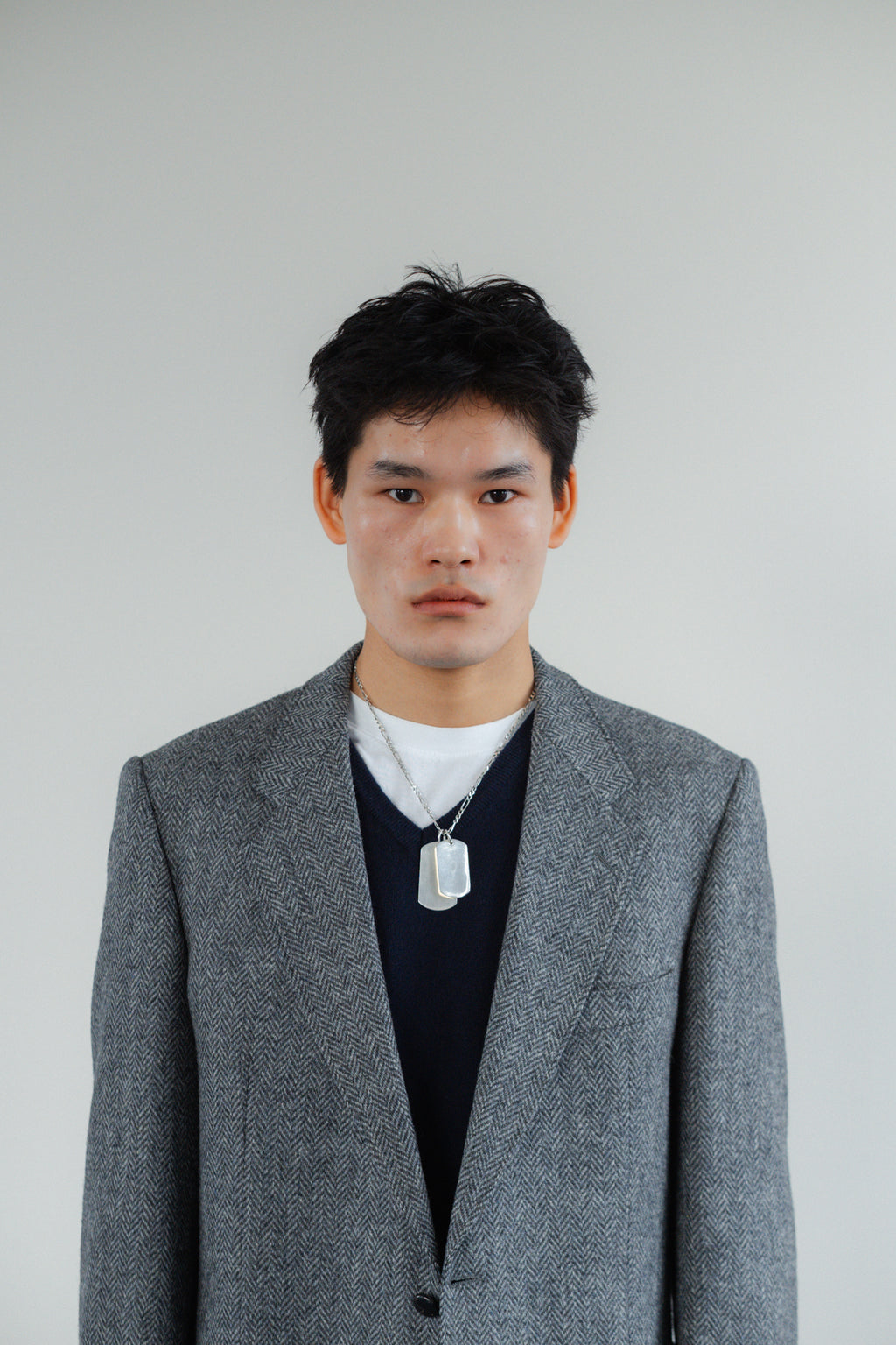 Grey Herringbone Pure Wool Blazer