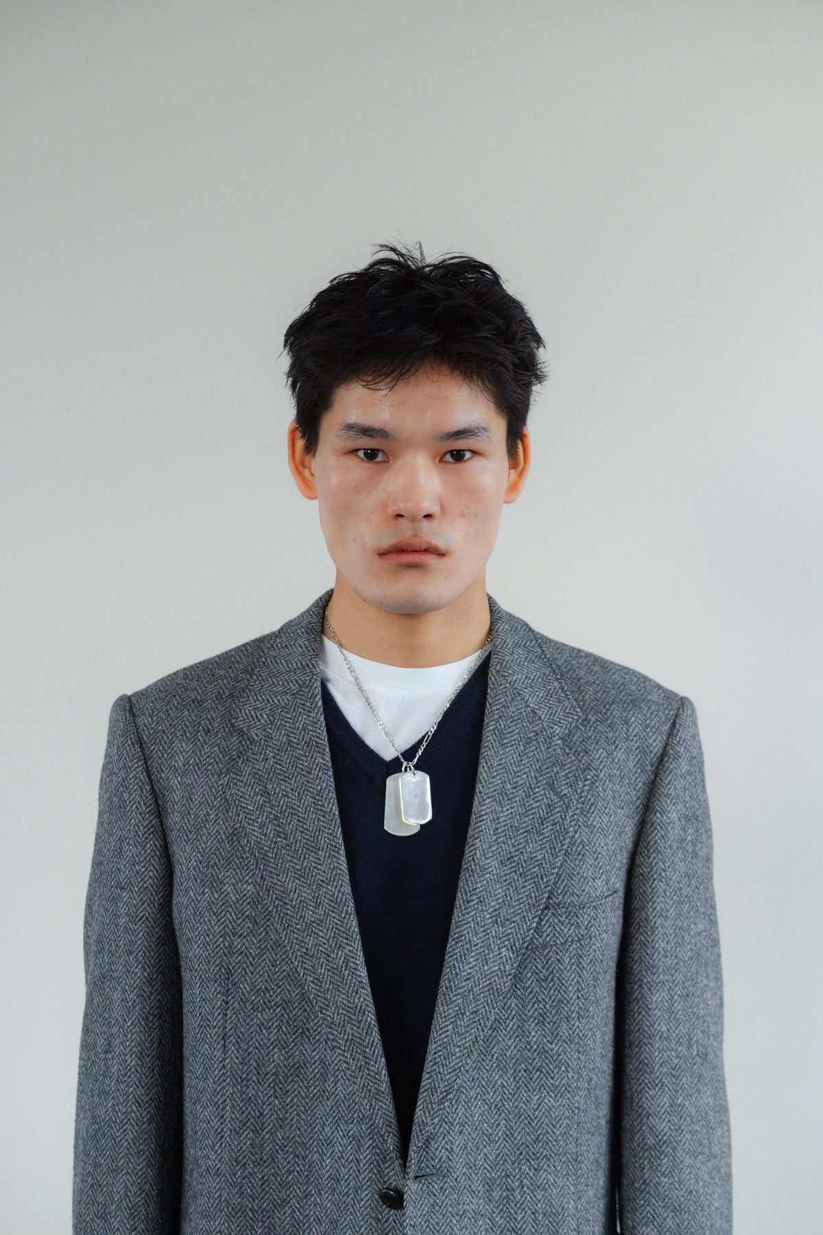 Grey Herringbone Pure Wool Blazer