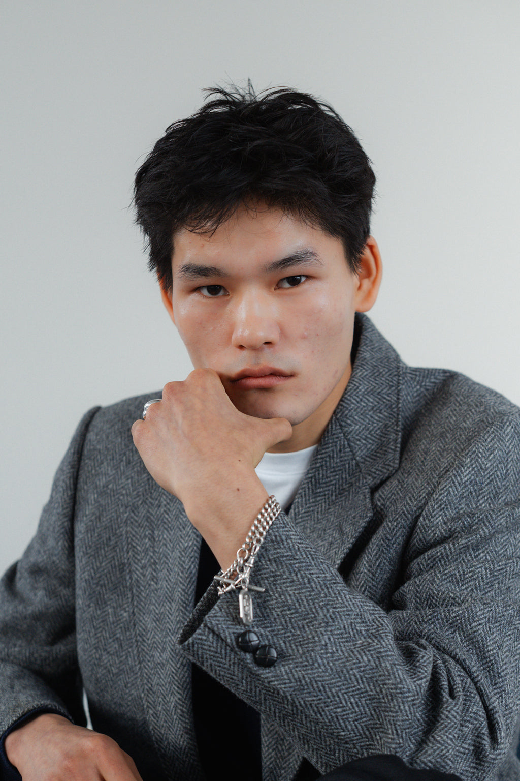 Grey Herringbone Pure Wool Blazer