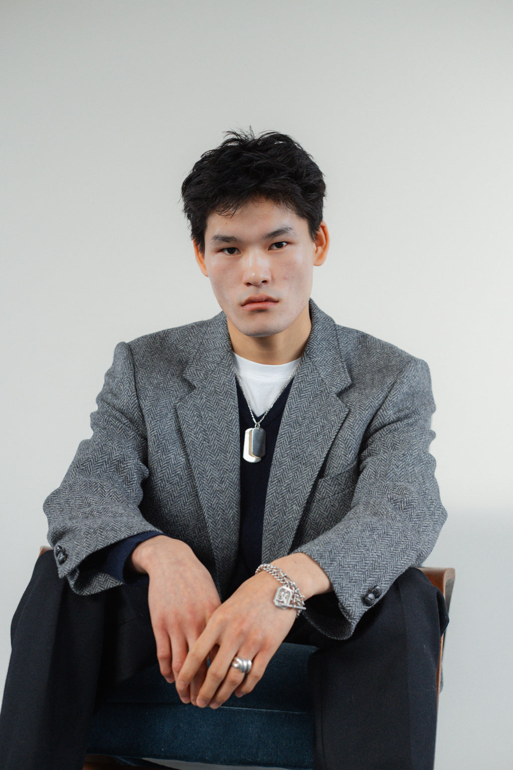 Grey Herringbone Pure Wool Blazer