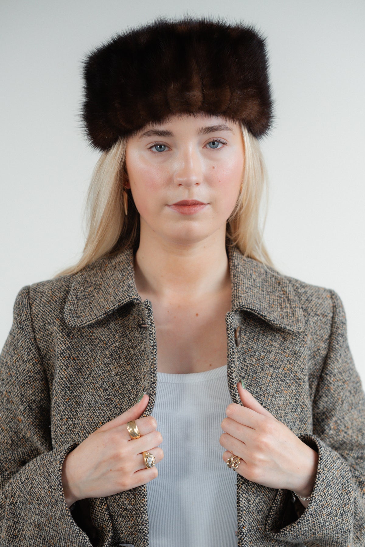 Brown Tweed Wool-Blend Tailored Coat