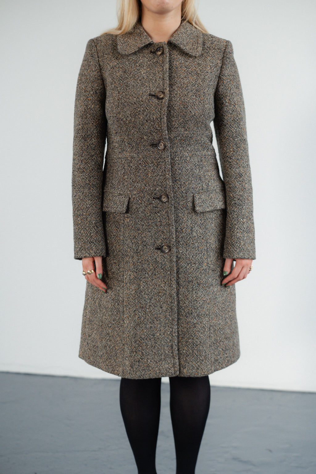 Brown Tweed Wool-Blend Tailored Coat