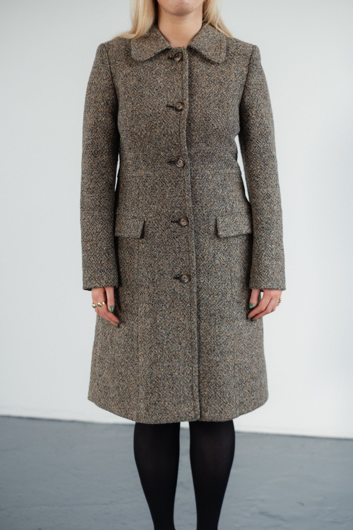 Brown Tweed Wool-Blend Tailored Coat