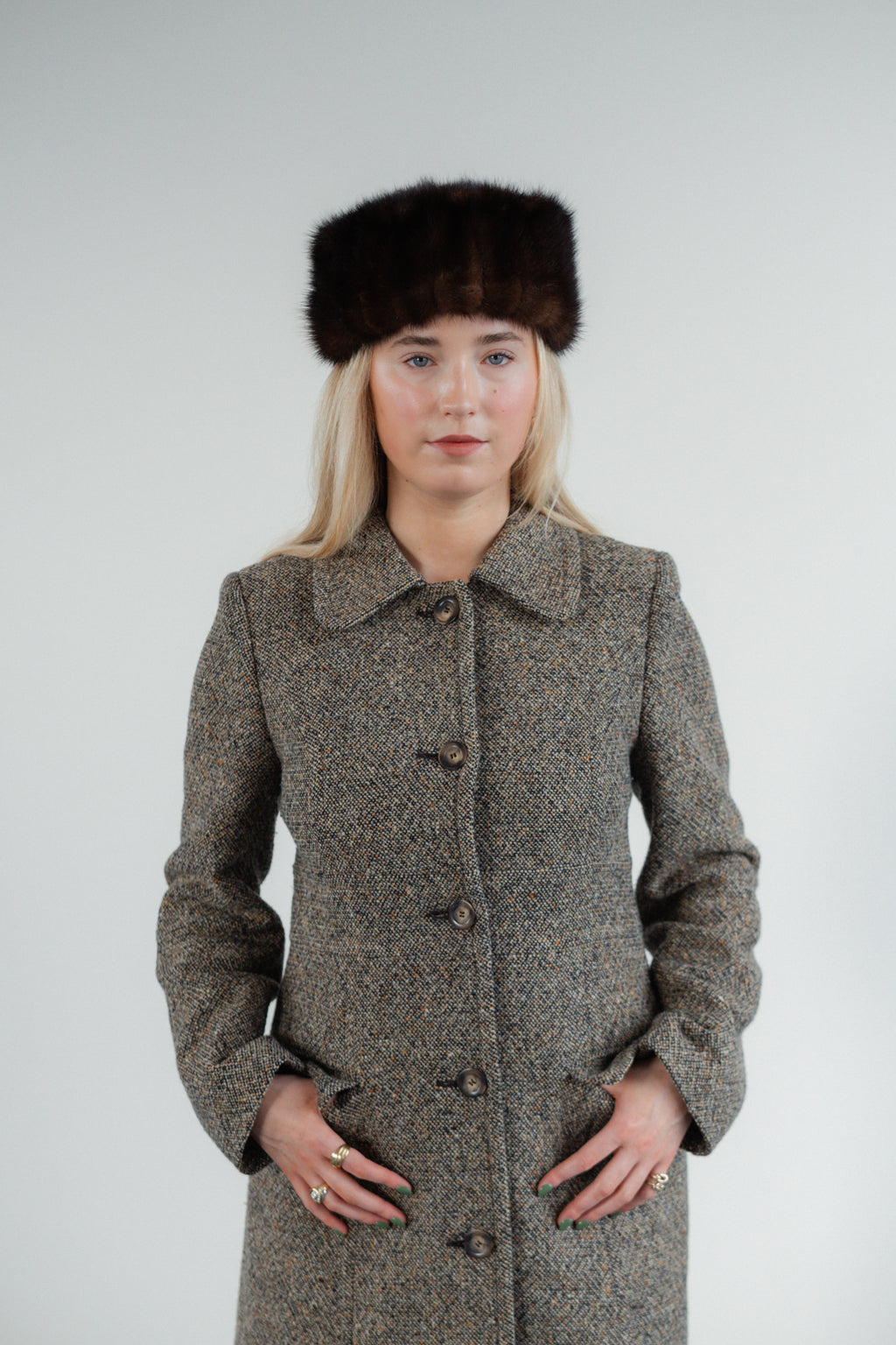 Brown Tweed Wool-Blend Tailored Coat