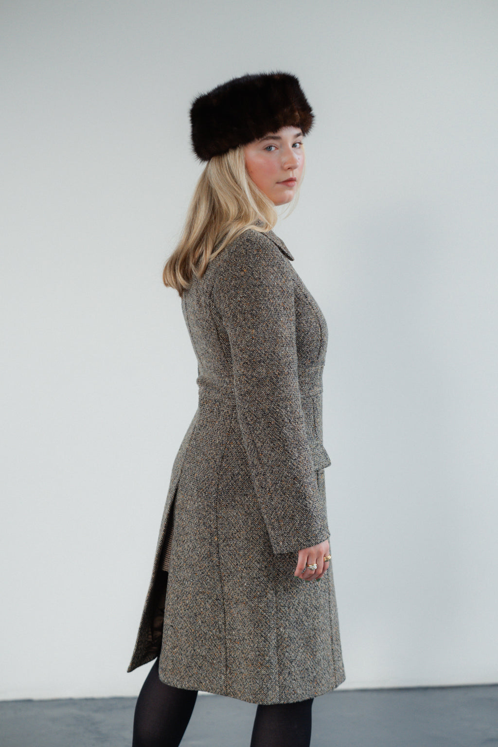 Brown Tweed Wool-Blend Tailored Coat