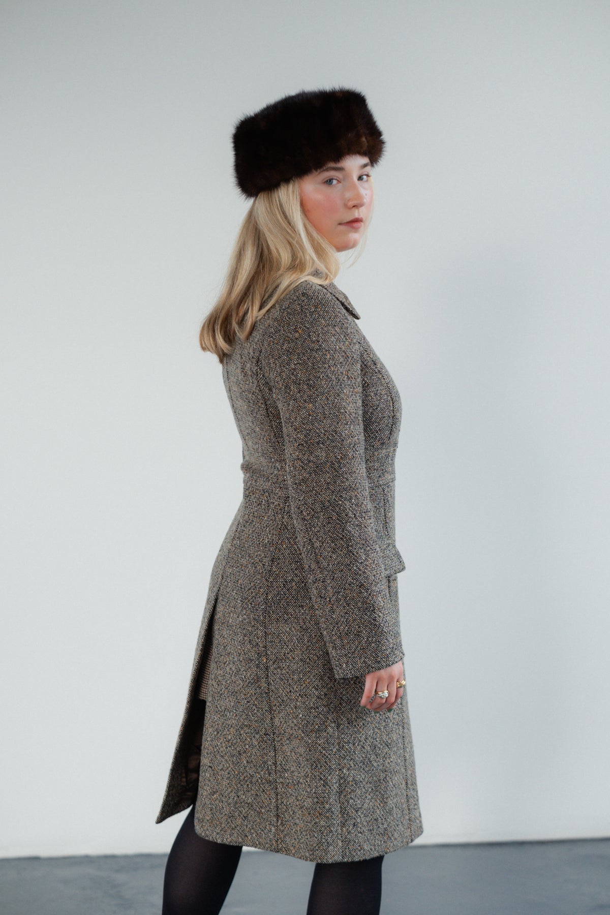 Brown Tweed Wool-Blend Tailored Coat