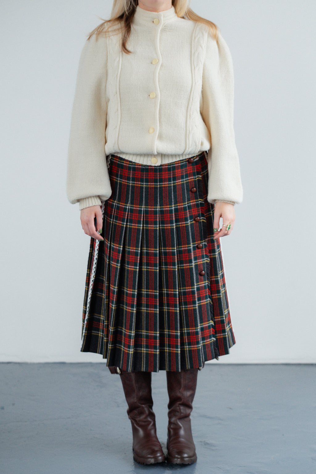Cream Wool-Blend Cable-Knit Cardigan