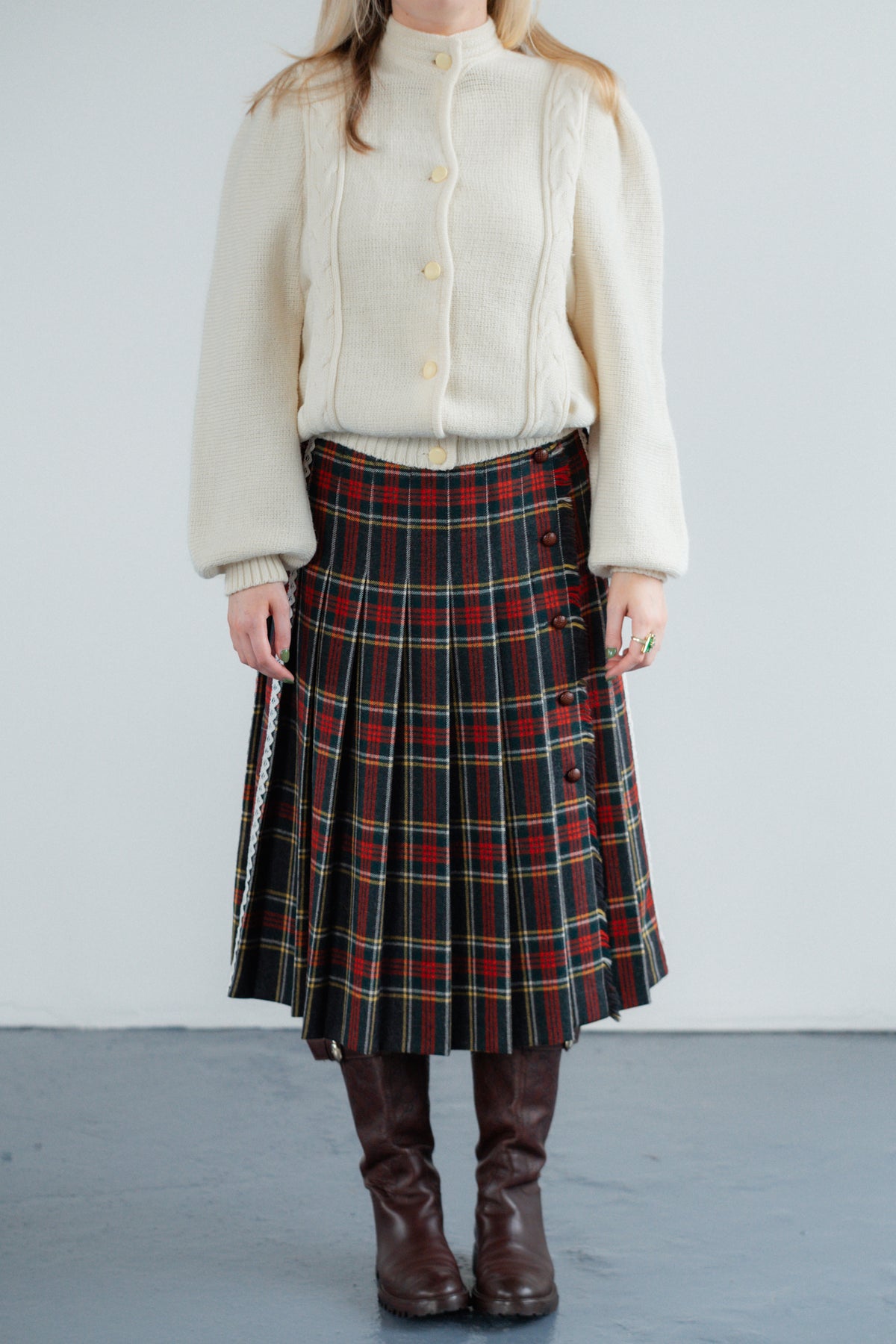 Cream Wool-Blend Cable-Knit Cardigan