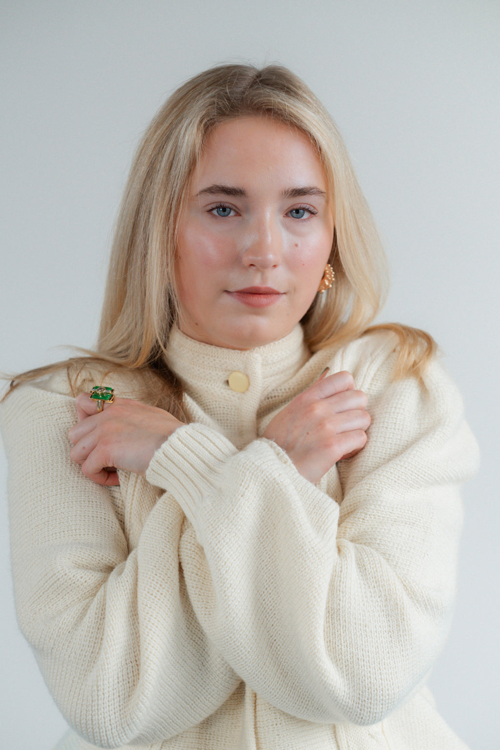 Cream Wool-Blend Cable-Knit Cardigan