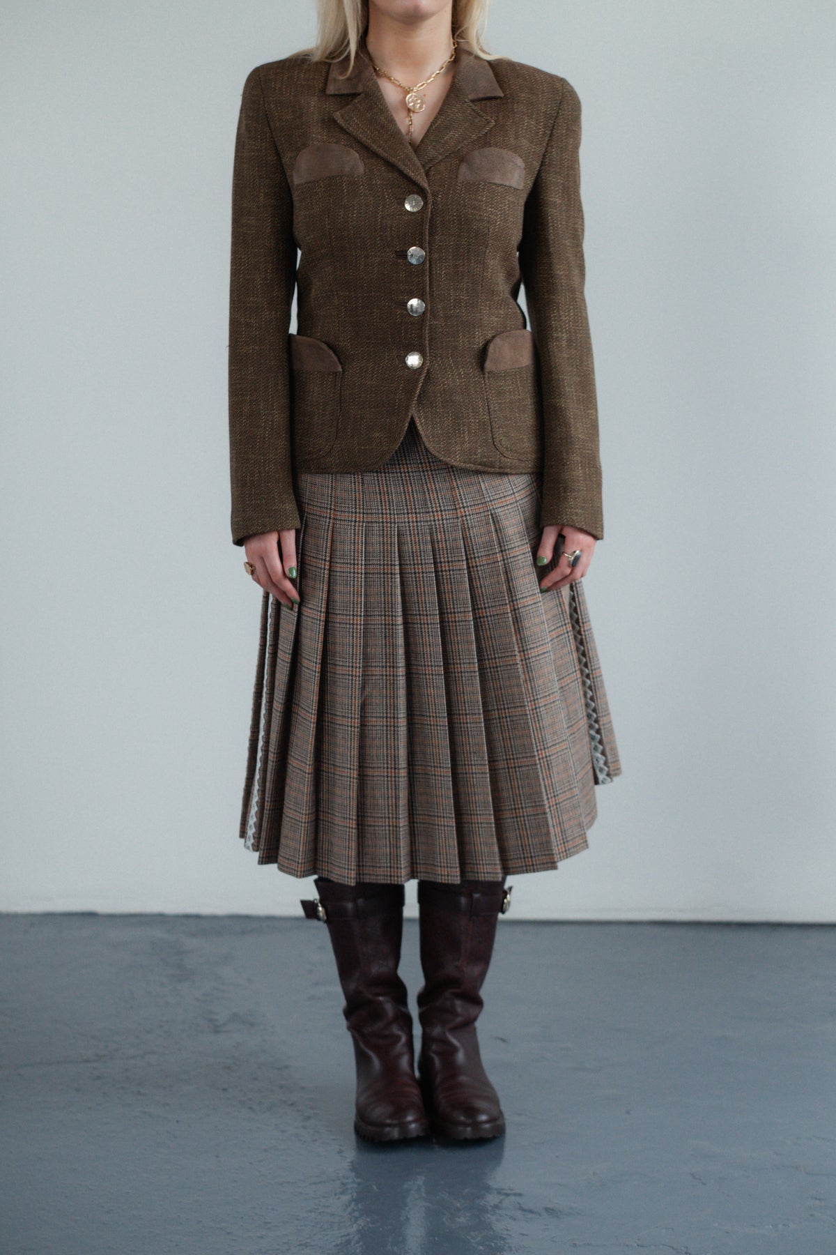 Brown Wool-Blend Blazer with Suede Detailing by Renato Balestra