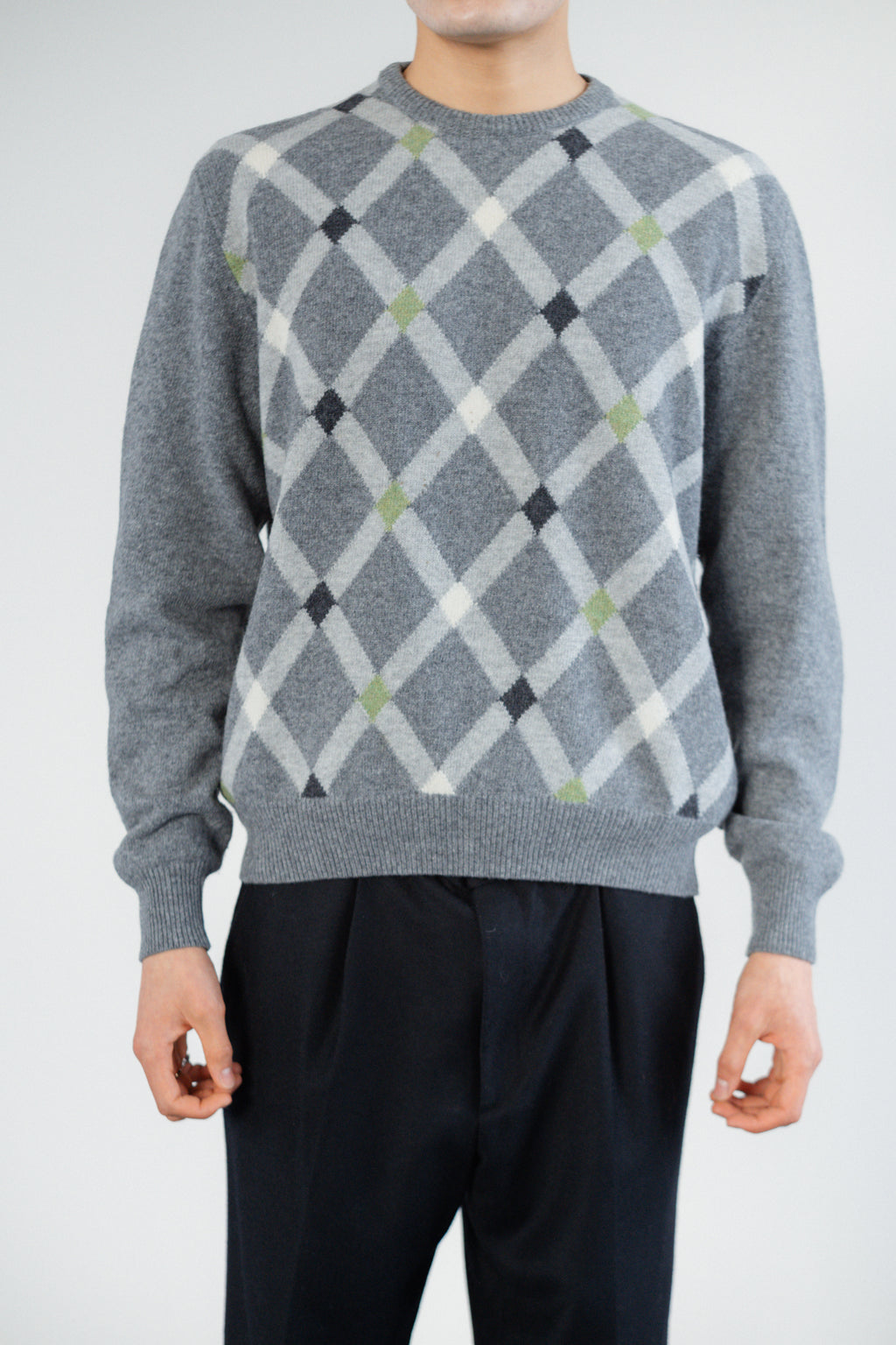 Grey Argyle Wool-Blend Jumper