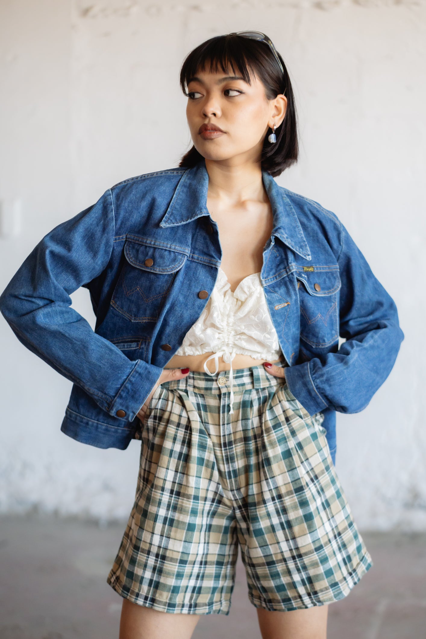 Plaid Check Shorts in Green & Beige