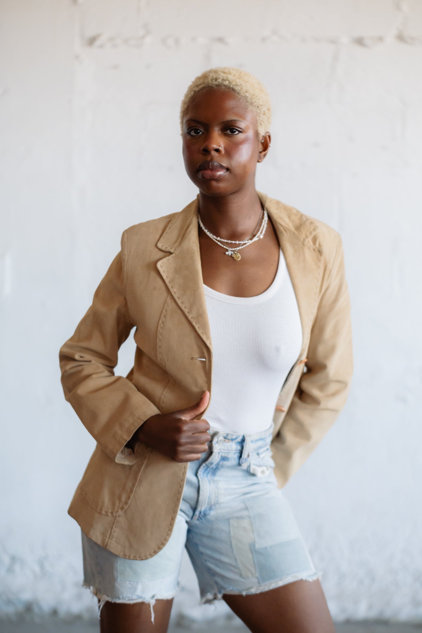 Beige Suede Blazer Italian Leather