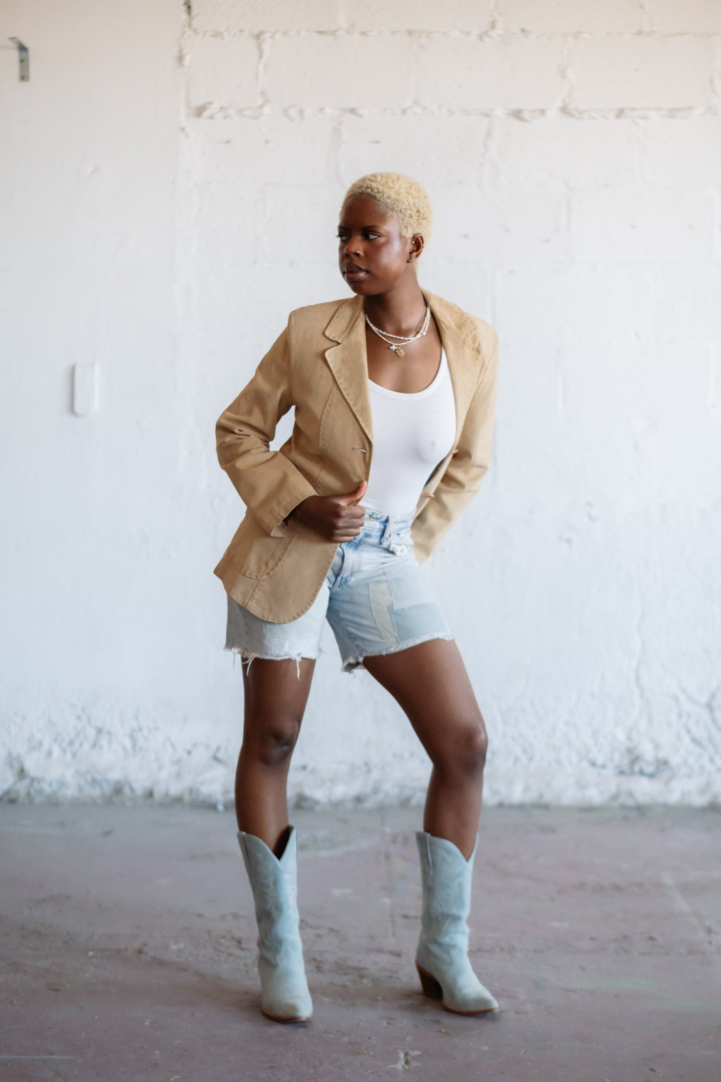 Beige Suede Blazer Italian Leather