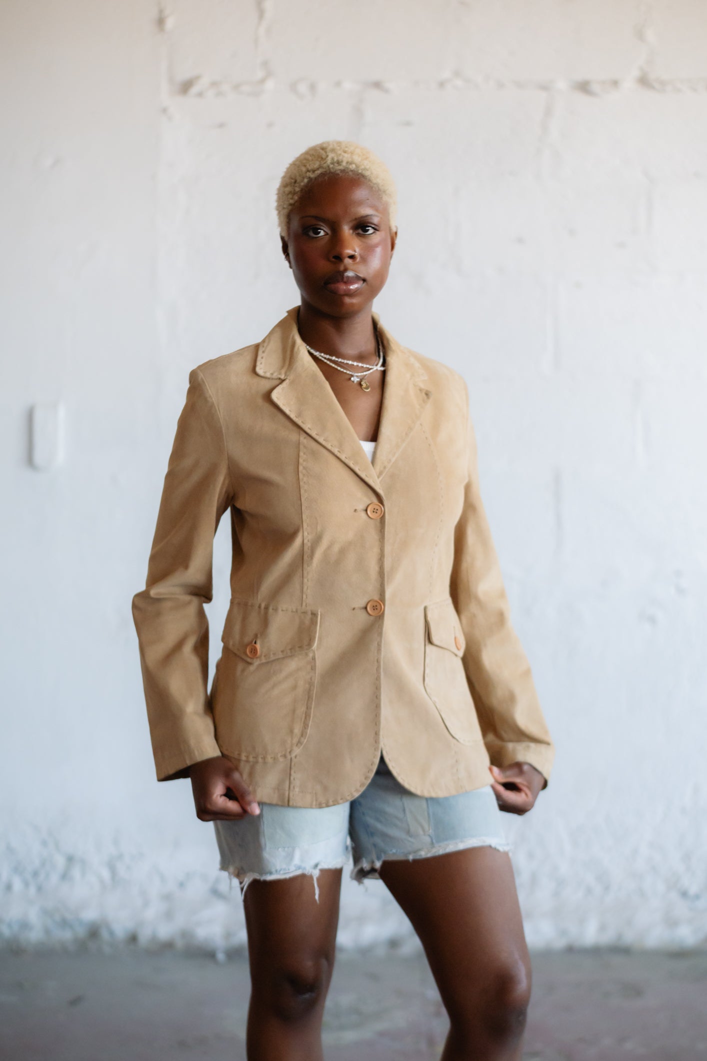 Beige Suede Blazer Italian Leather