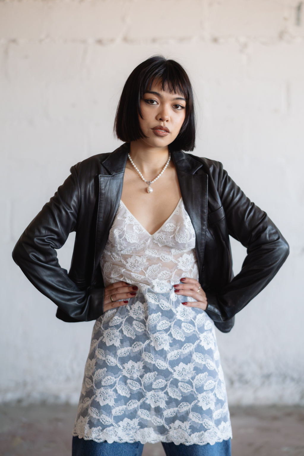 Sheer Lace Slip Dress in Ivory