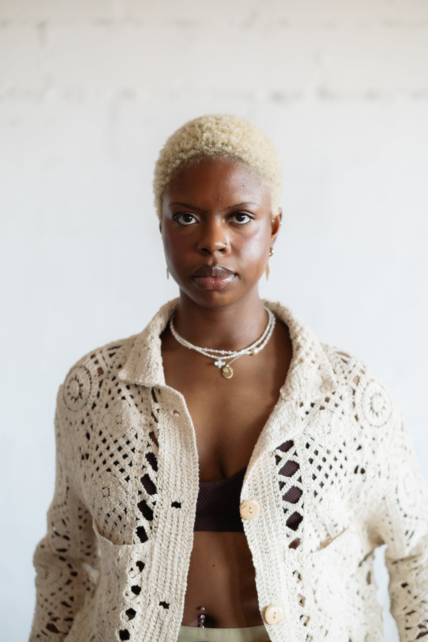 Hand-Crochet Knit Cardigan in Cream