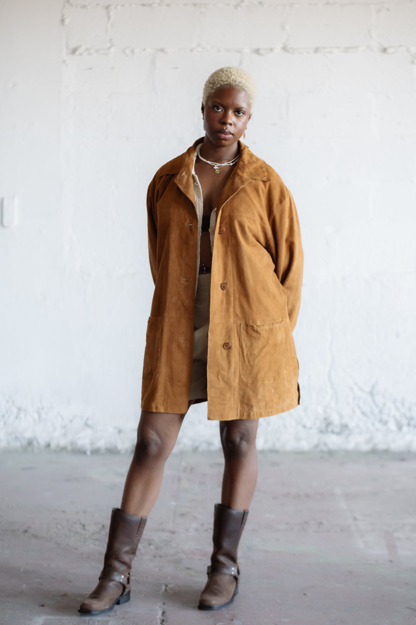 Tan Suede Longline Jacket