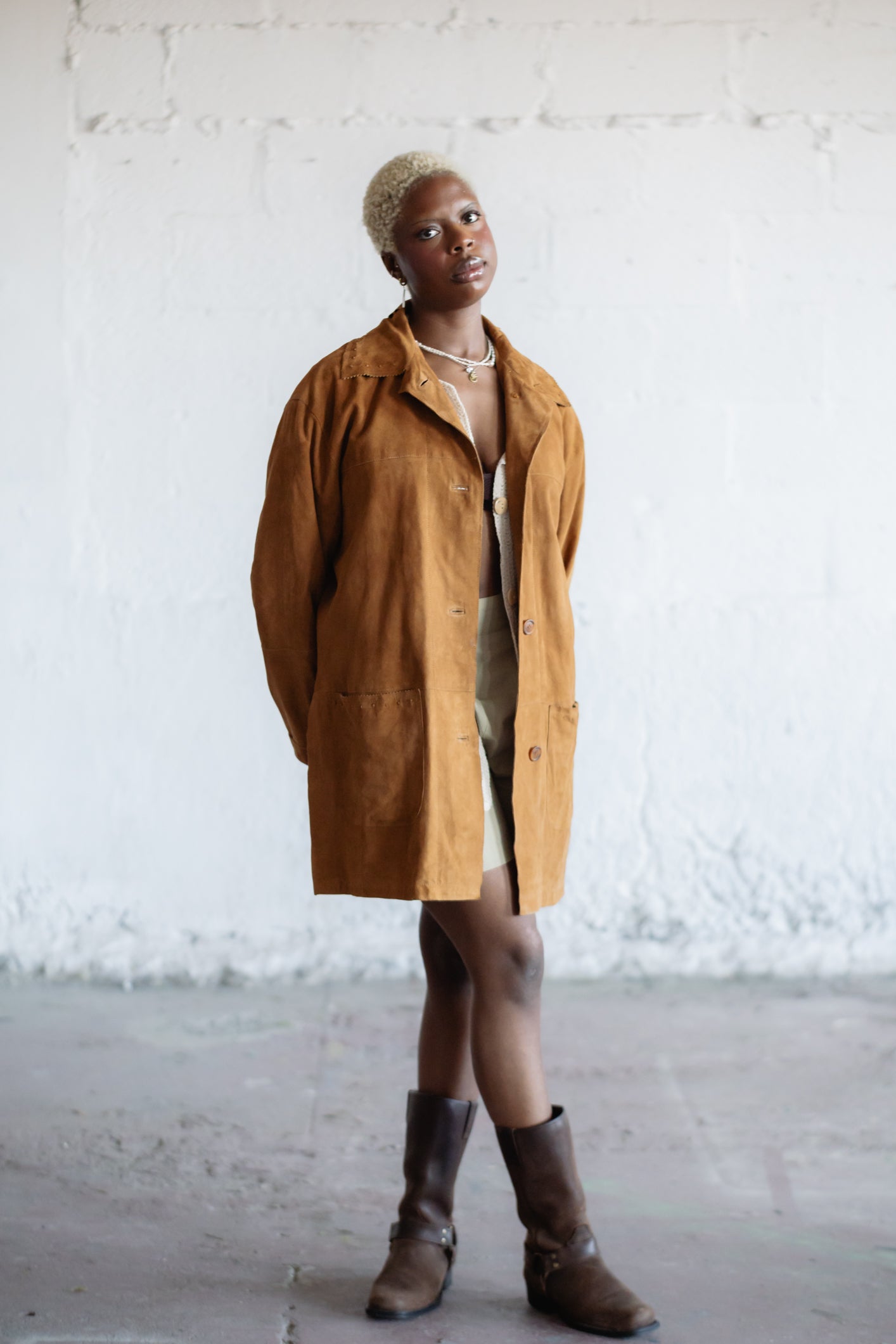 Tan Suede Longline Jacket
