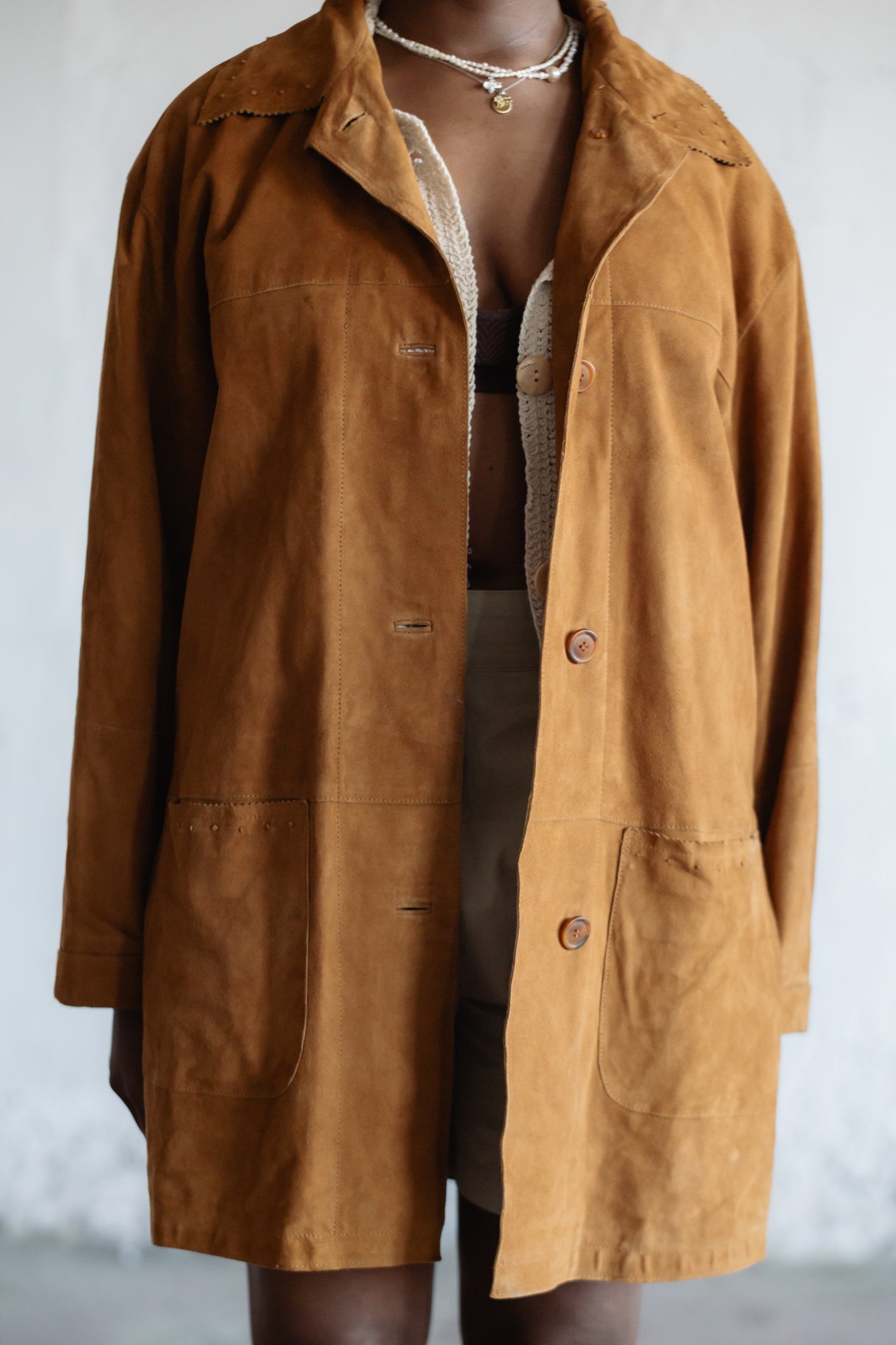Tan Suede Longline Jacket