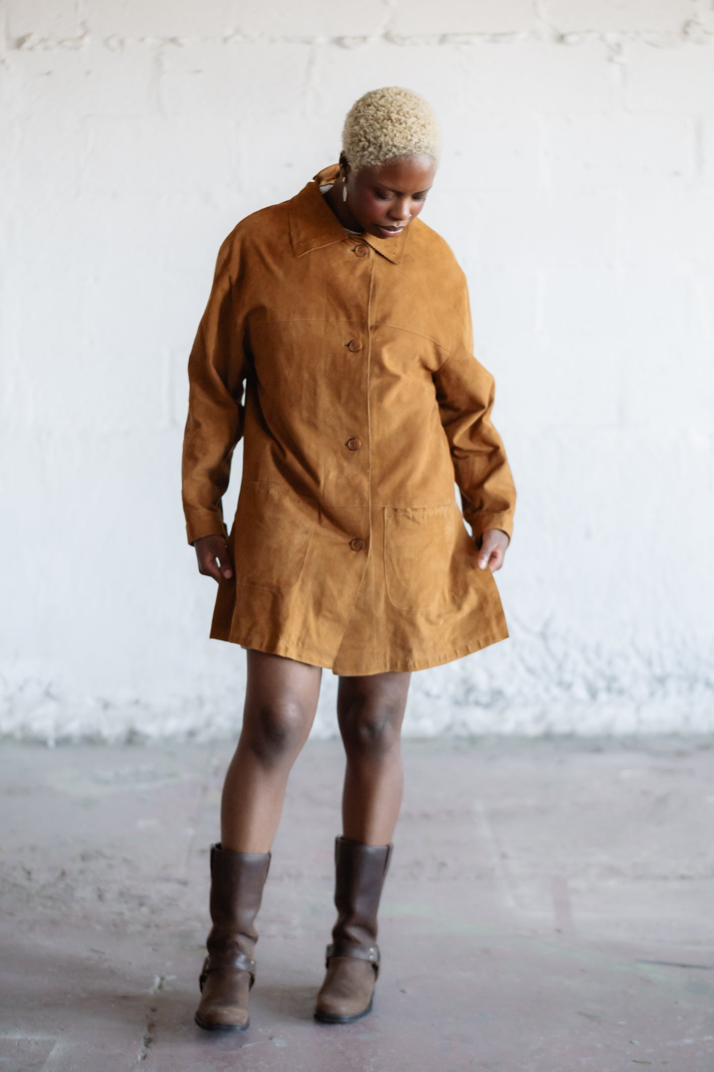 Tan Suede Longline Jacket