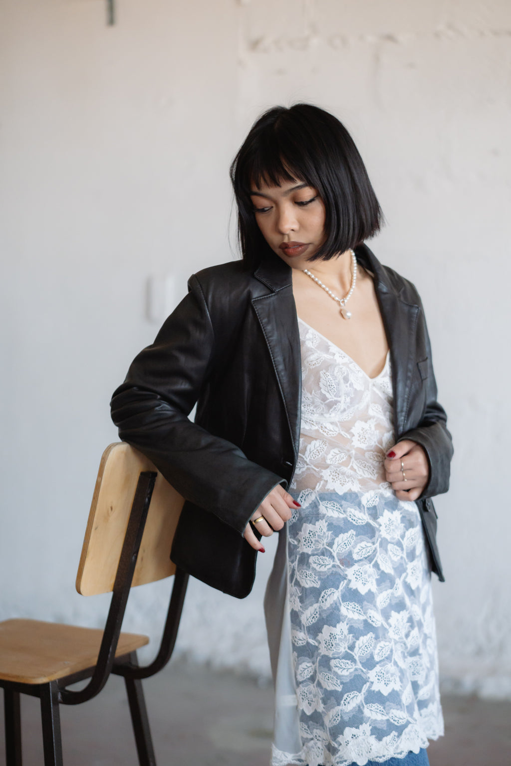 Cropped Leather Blazer in Black