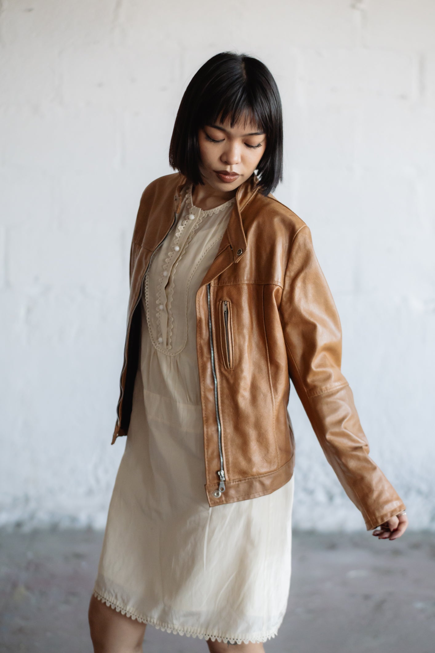 Tan Leather Moto Jacket