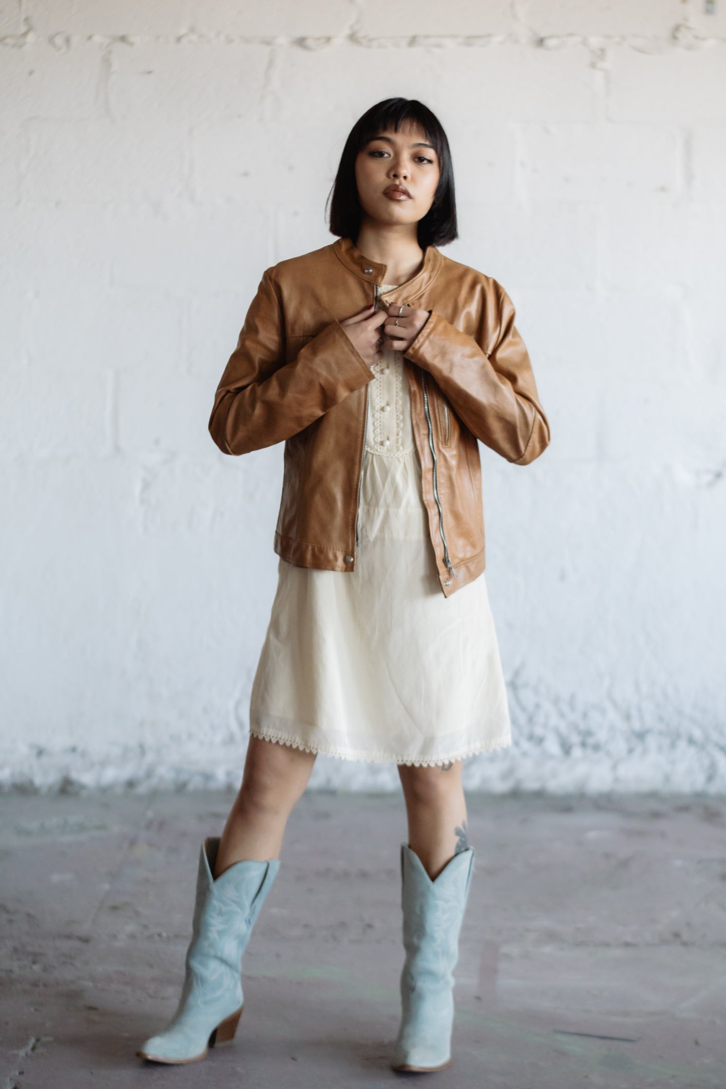 Tan Leather Moto Jacket