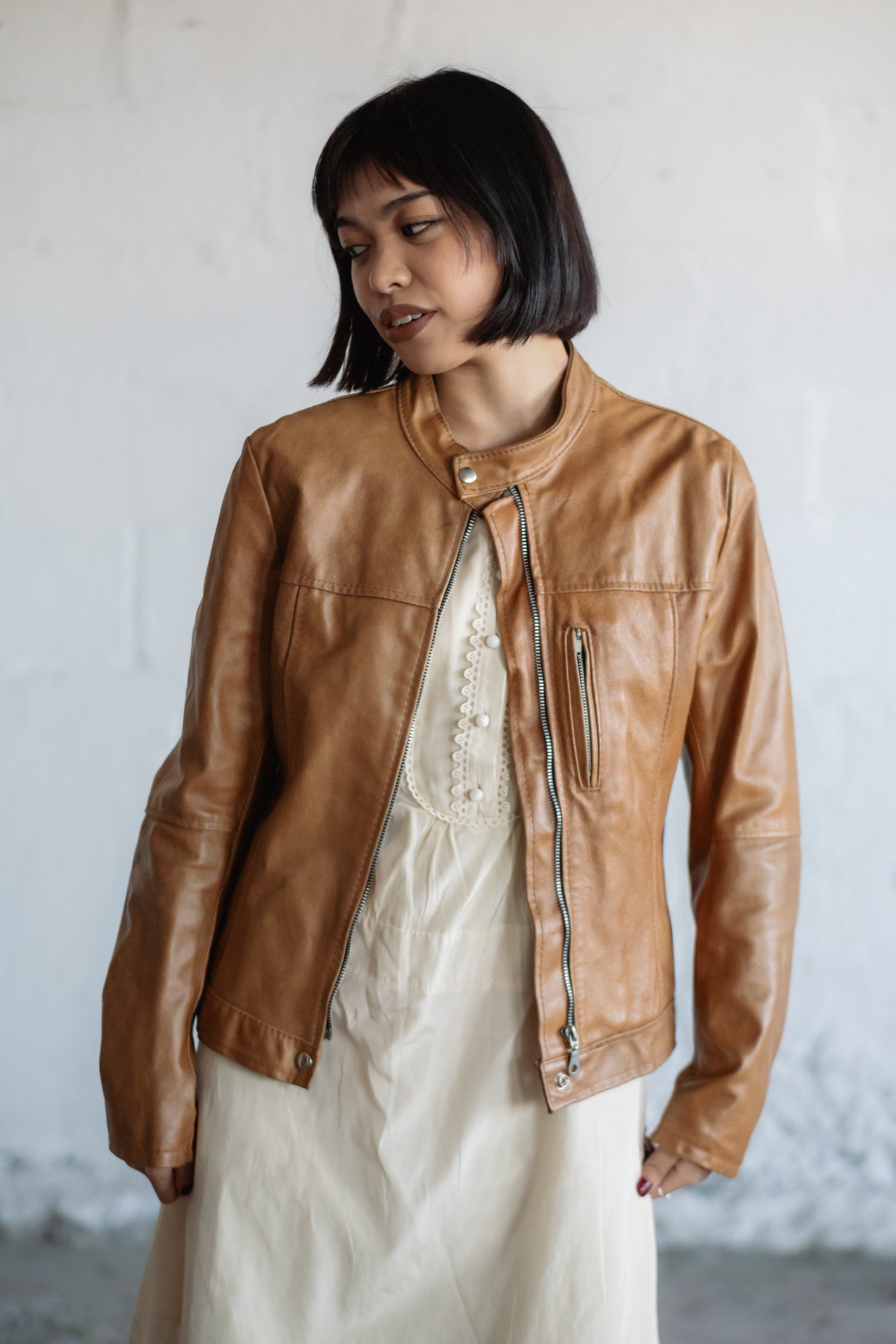 Tan Leather Moto Jacket