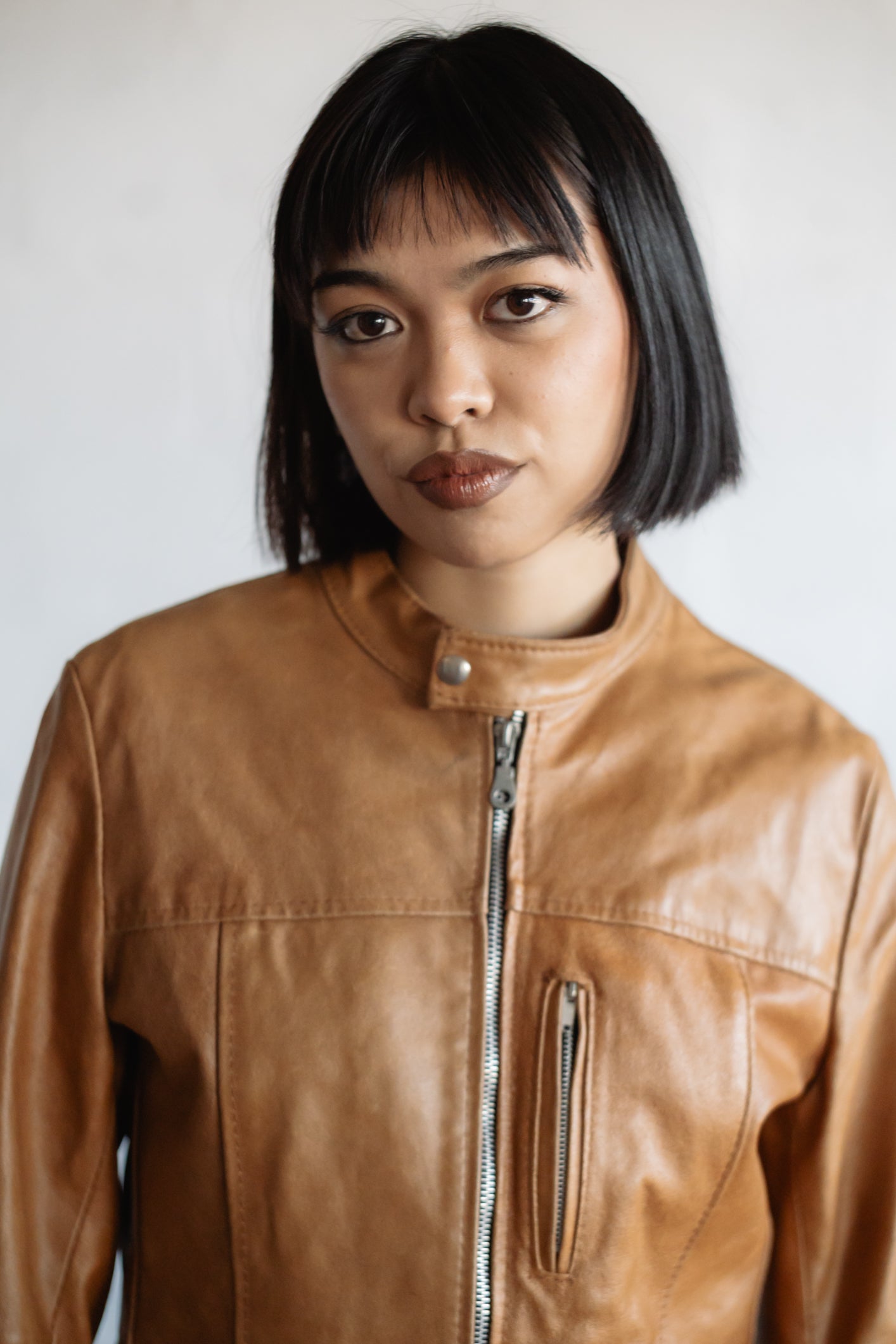 Tan Leather Moto Jacket
