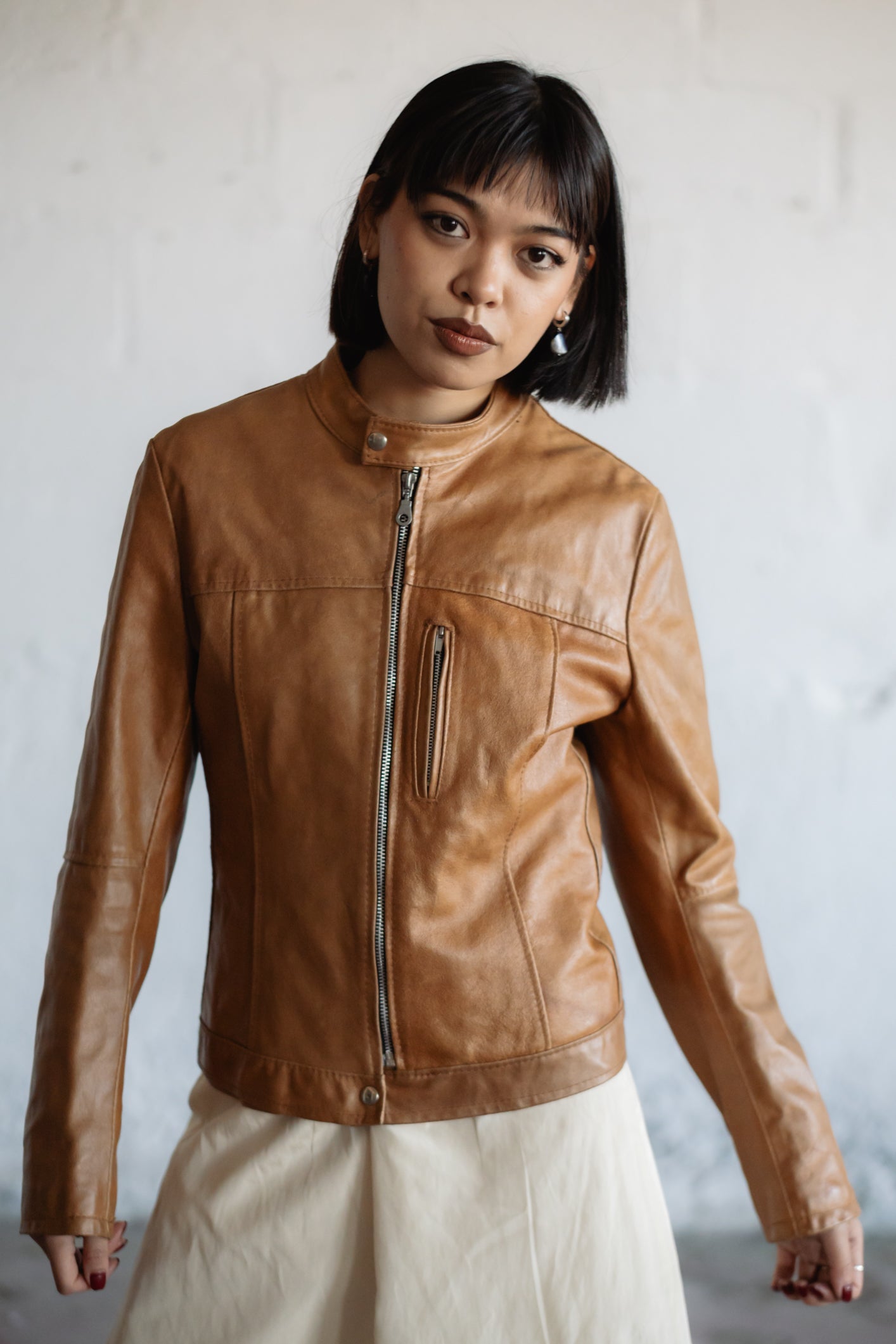 Tan Leather Moto Jacket