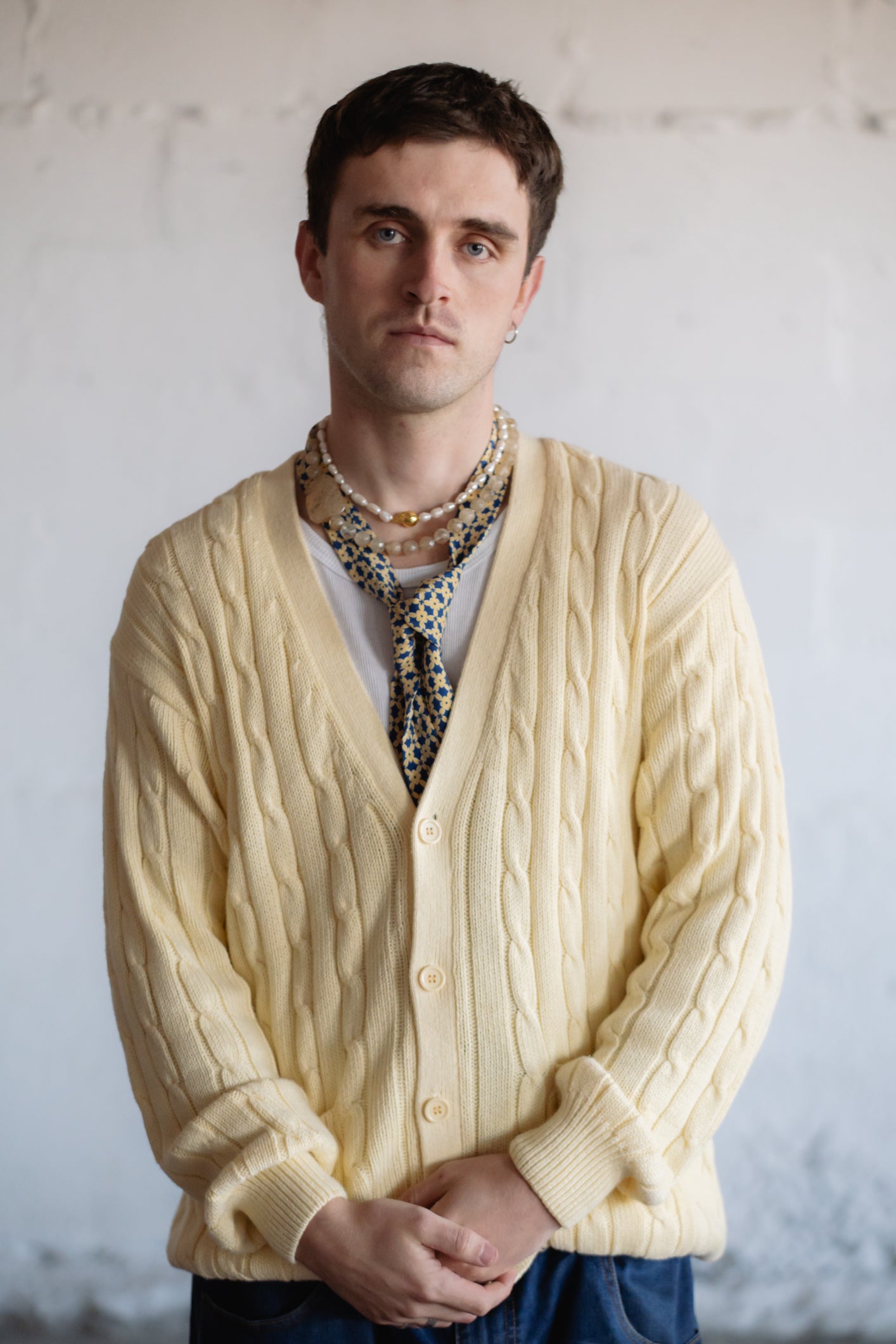 Cacharel Paris Yellow Cable Knit Cardigan