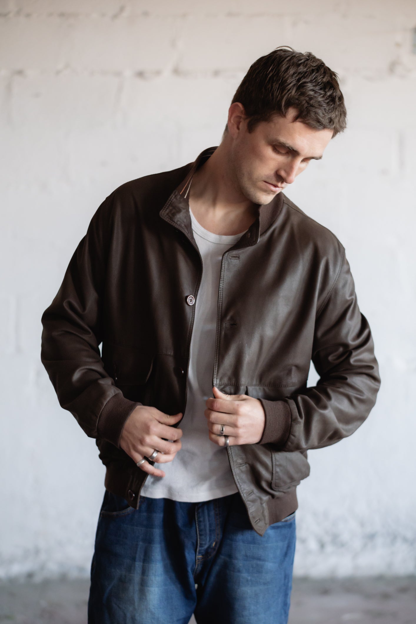Light Brown Leather Bomber Jacket