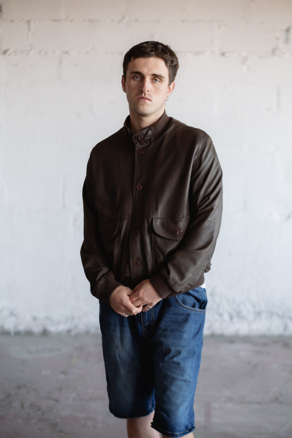 Light Brown Leather Bomber Jacket