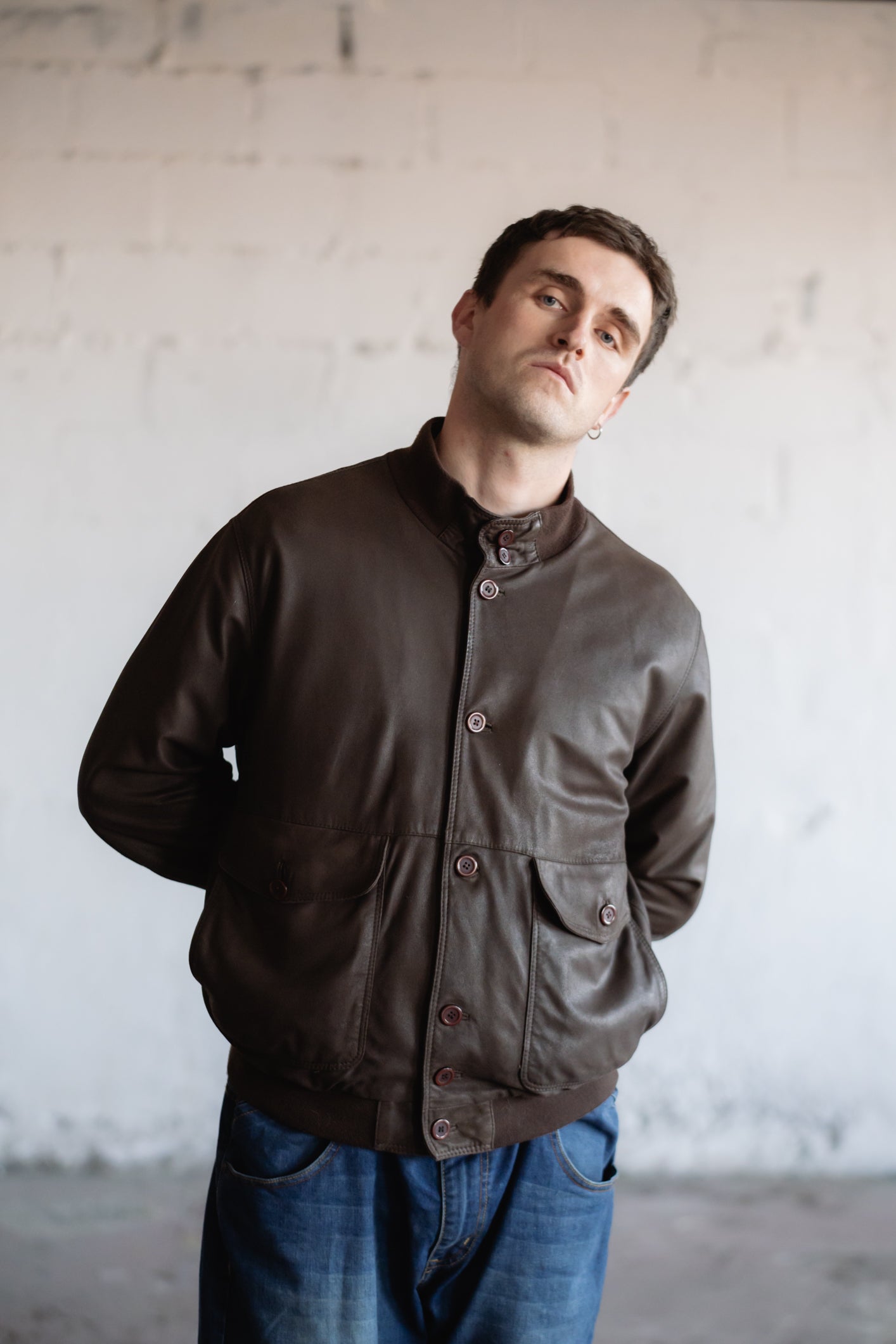 Light Brown Leather Bomber Jacket