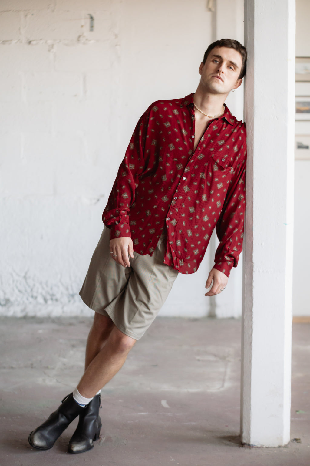 Paisley Crepe Shirt in Red