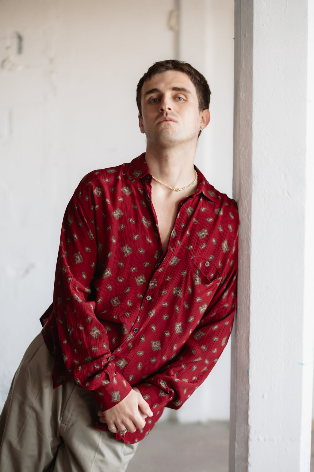 Paisley Crepe Shirt in Red