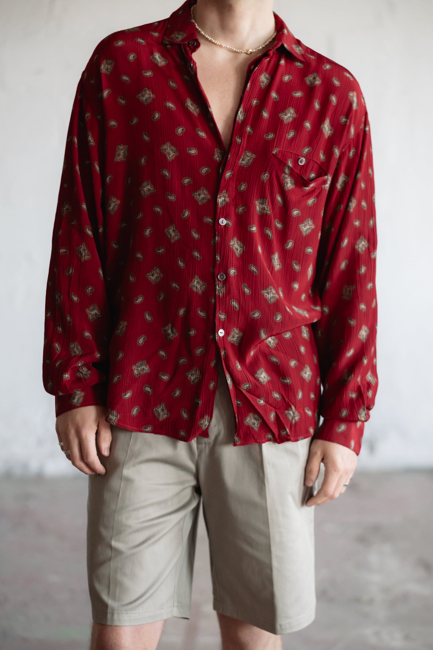 Paisley Crepe Shirt in Red