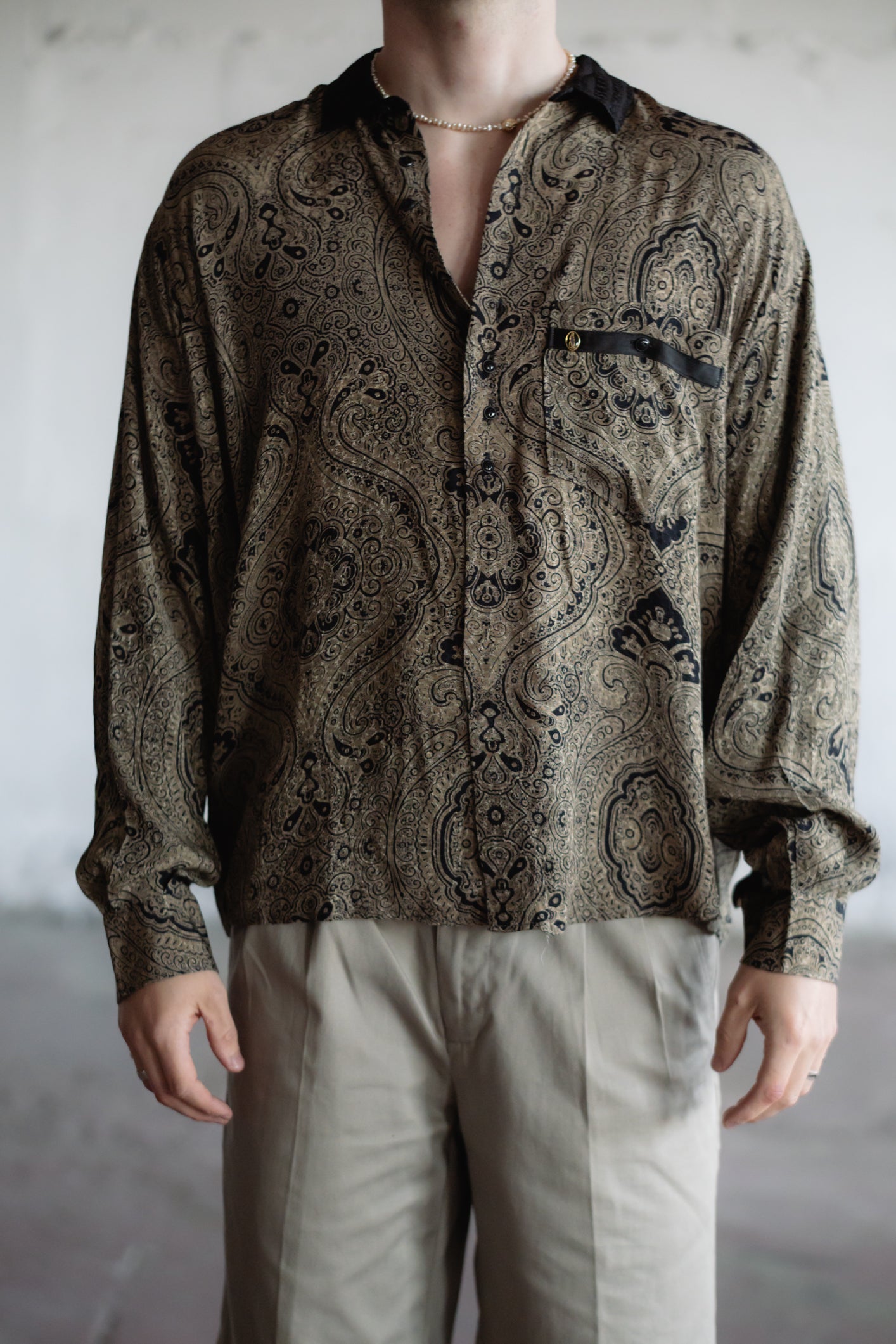 Paisley Print Shirt in Beige & Black