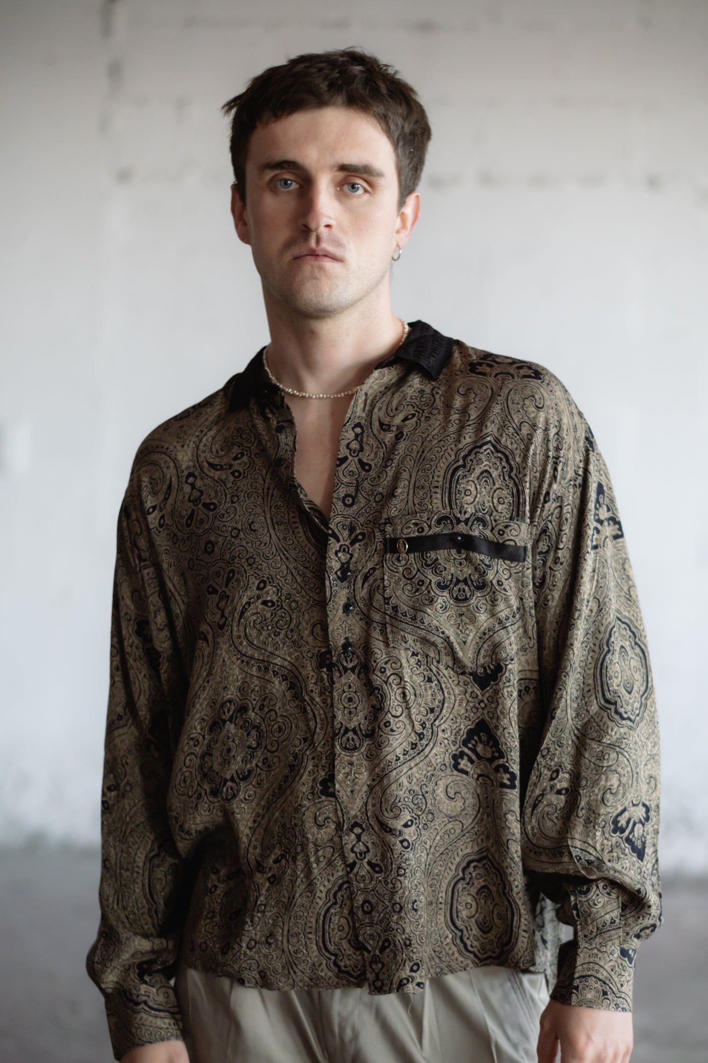 Paisley Print Shirt in Beige & Black