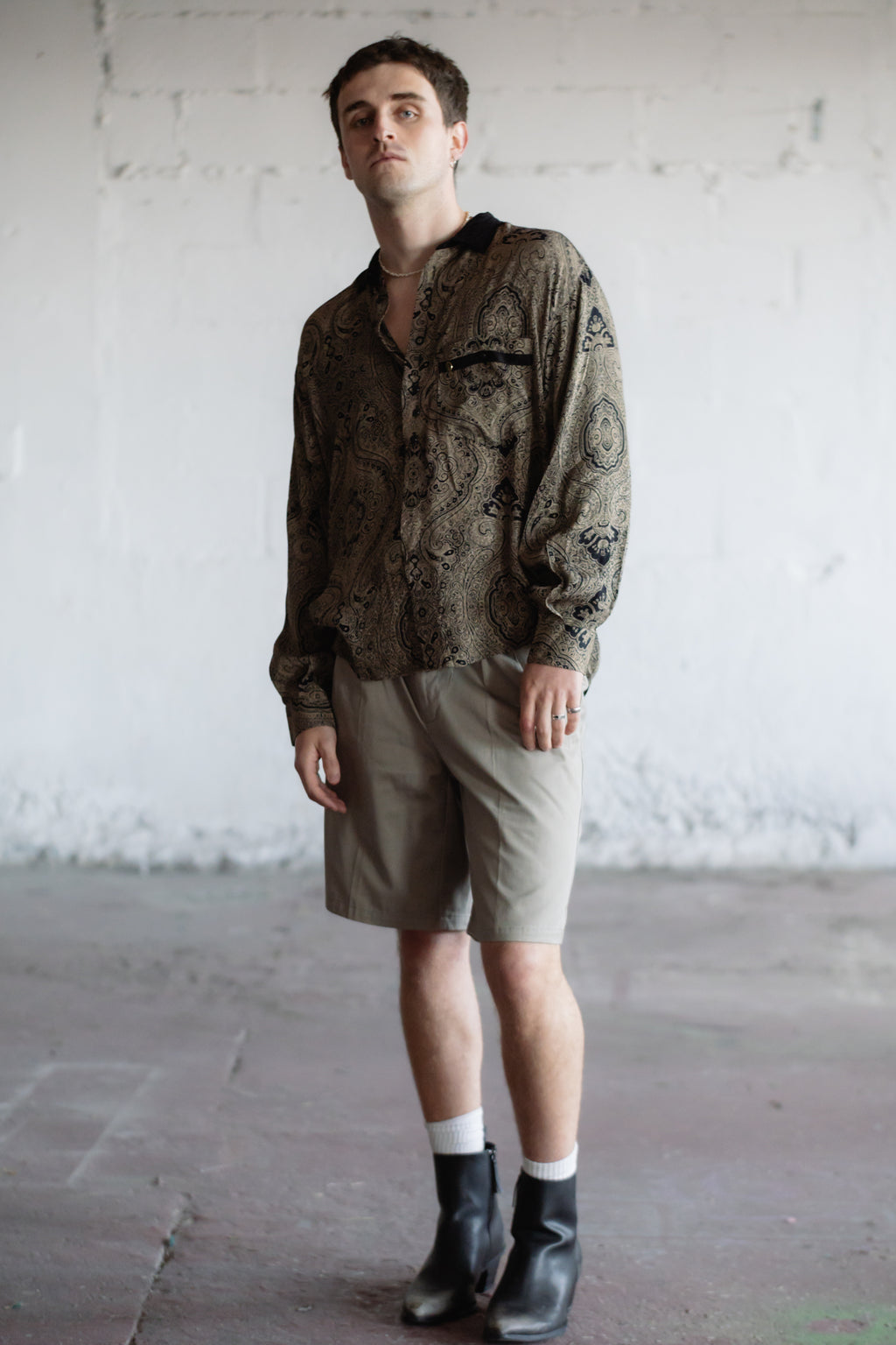 Paisley Print Shirt in Beige & Black