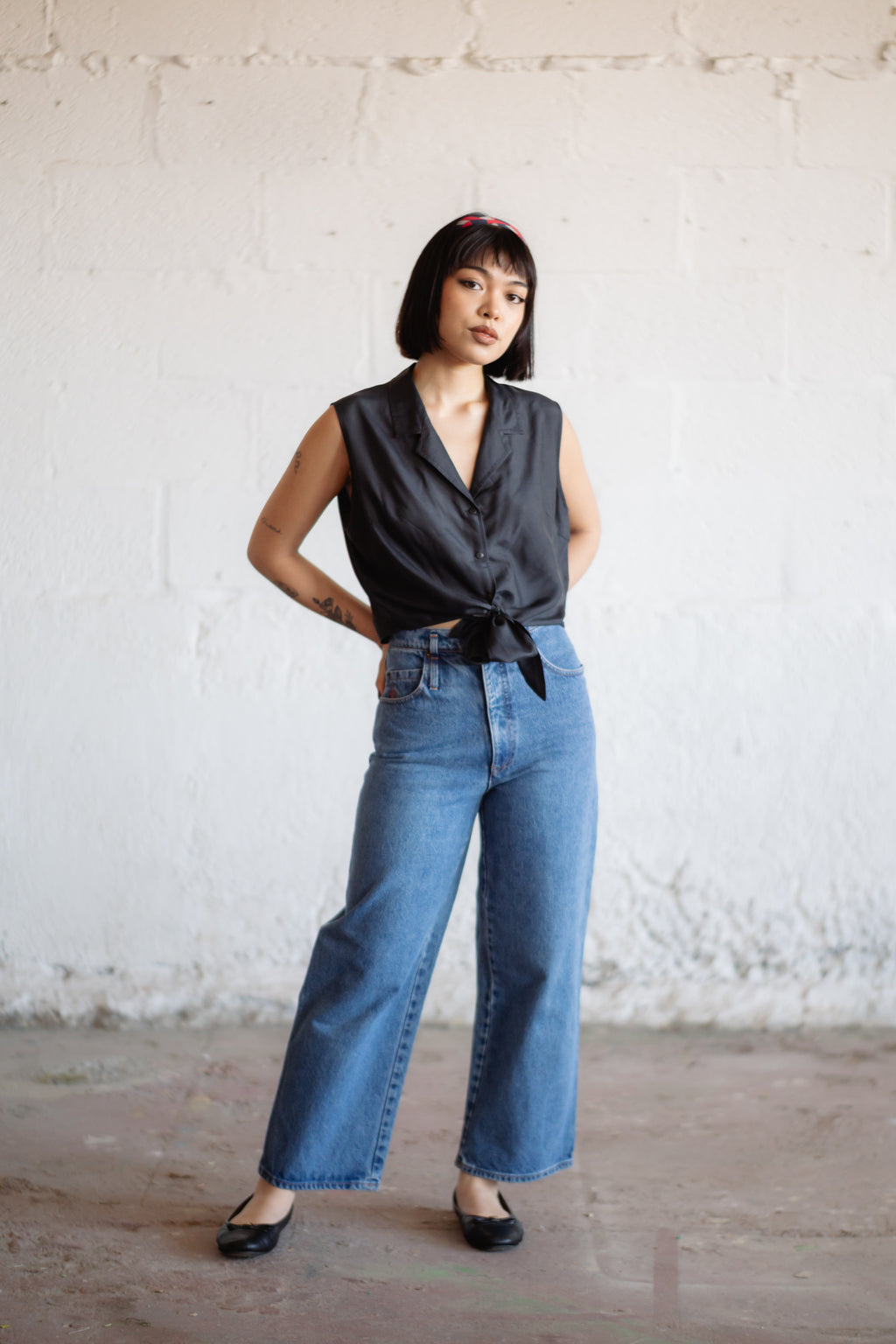 Pure Silk Sleeveless Tie Blouse