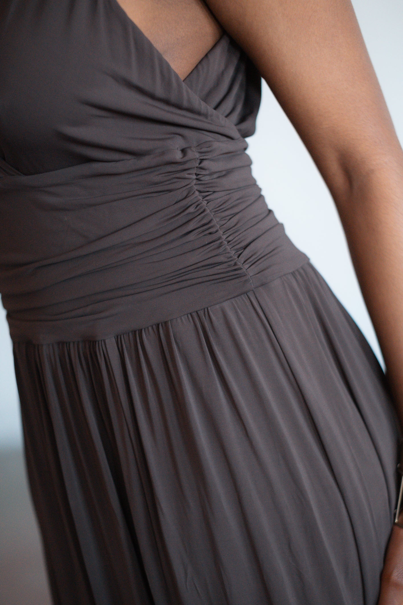 Max Mara Studio Draped Maxi Dress in Chocolate Brown