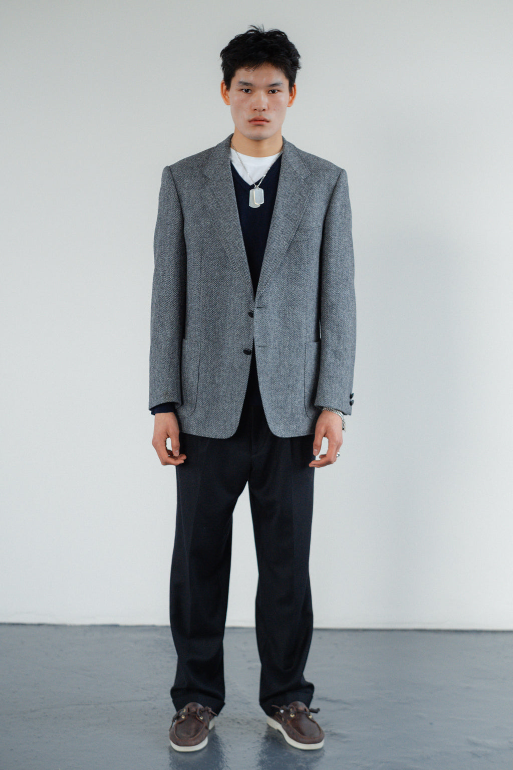 Grey Herringbone Pure Wool Blazer