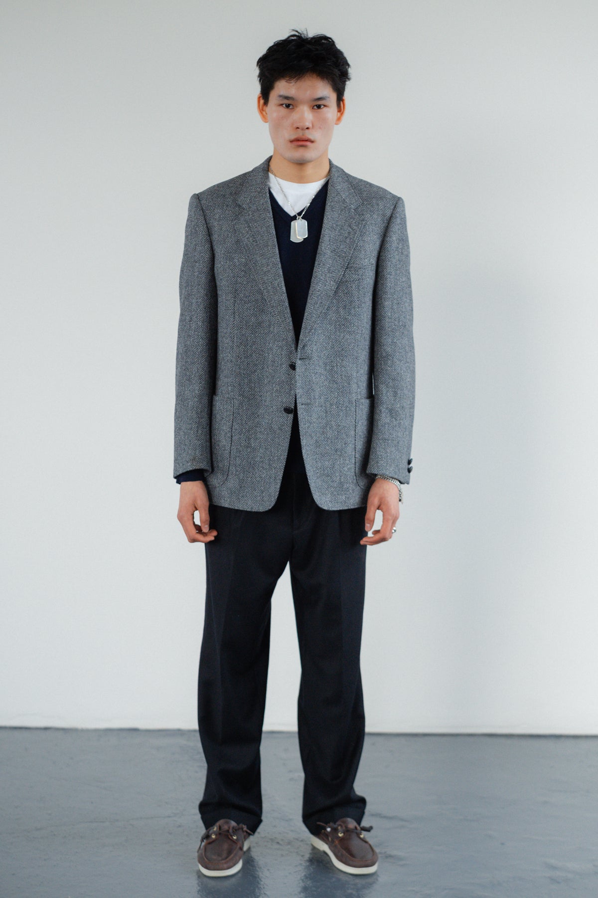 Grey Herringbone Pure Wool Blazer